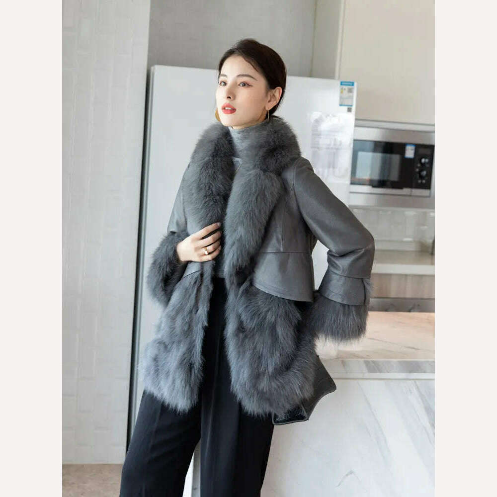 KIMLUD, 2023 Natural fox fur coat women's genuine sheepskin leather jacket Winter Coat Women, KIMLUD Womens Clothes