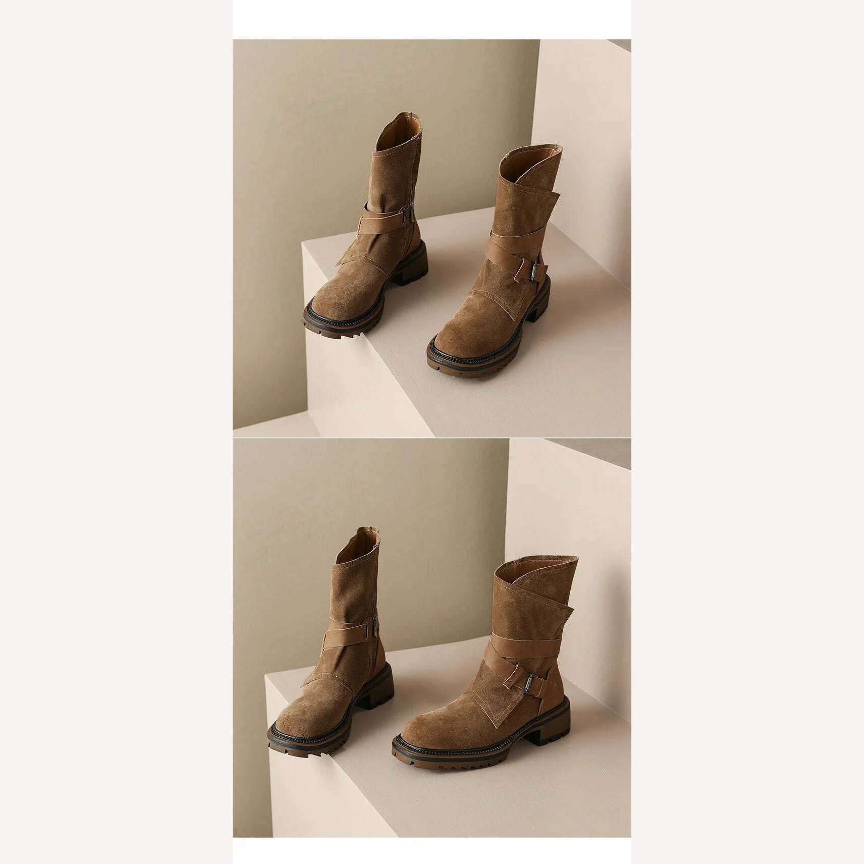 KIMLUD, 2023 new Autumn winter Women ankle boots natural leather 22-24.5cm cow suede modern boots belt buckle side zip short boots, KIMLUD Womens Clothes