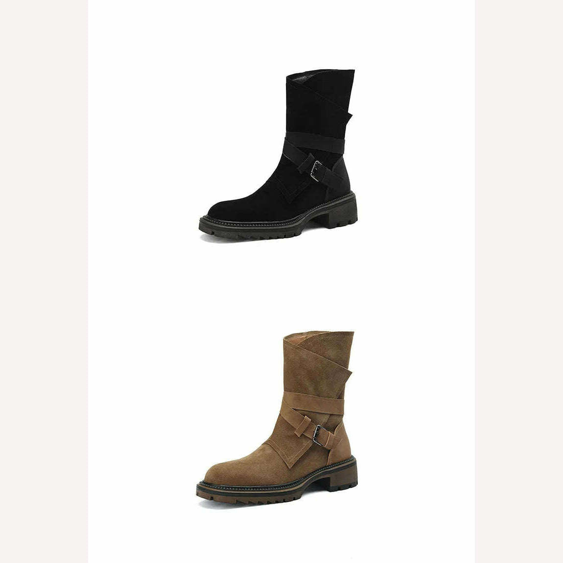 KIMLUD, 2023 new Autumn winter Women ankle boots natural leather 22-24.5cm cow suede modern boots belt buckle side zip short boots, KIMLUD Womens Clothes