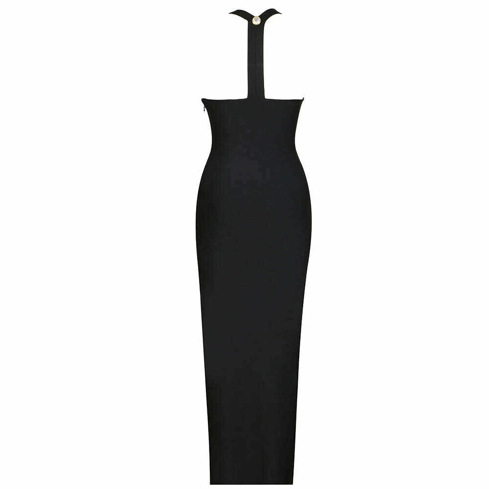 KIMLUD, 2023 New black Color Sleeveless Sexy long Dress Rayon Bandage Elegant Evening Party Dress Hot Sale, KIMLUD Womens Clothes
