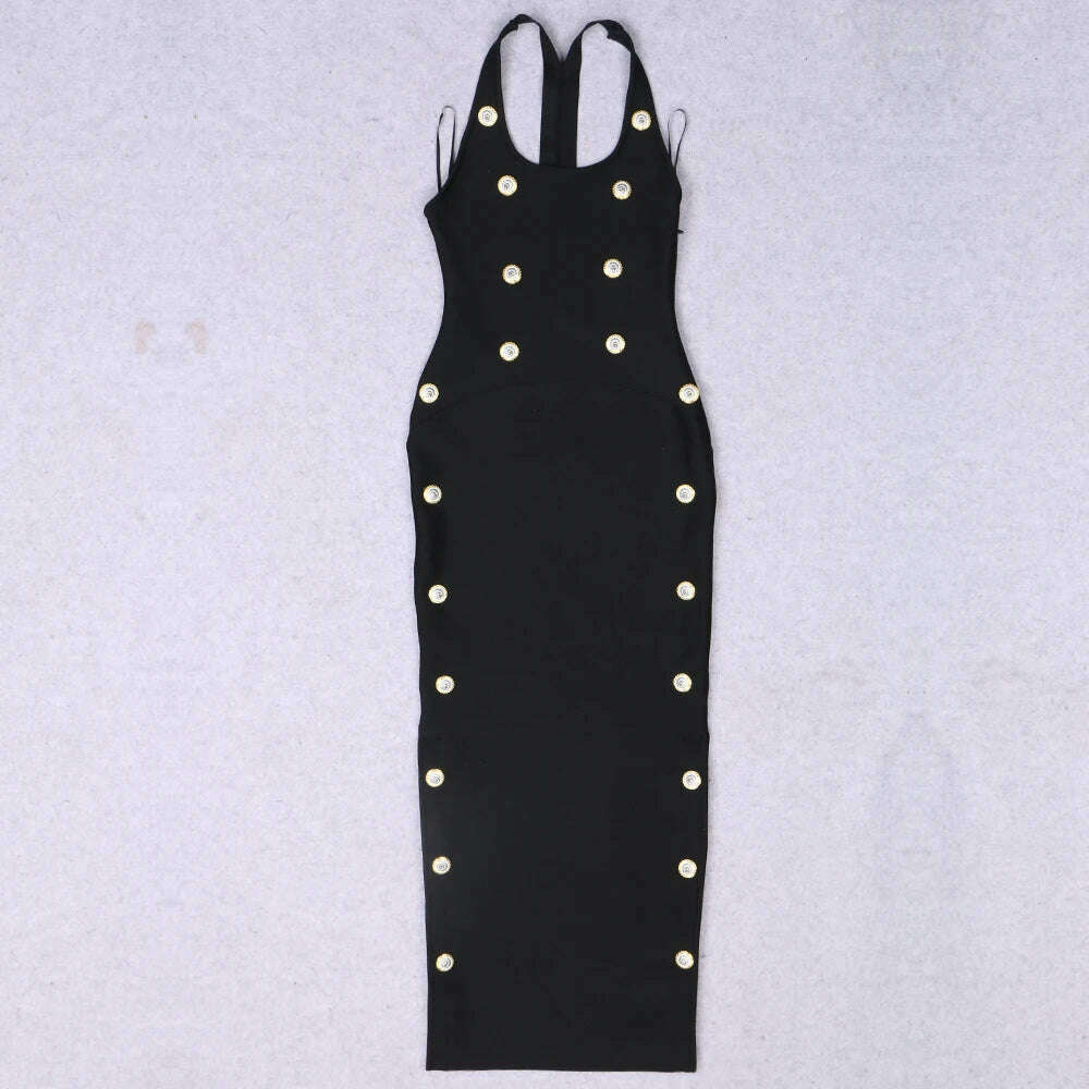 KIMLUD, 2023 New black Color Sleeveless Sexy long Dress Rayon Bandage Elegant Evening Party Dress Hot Sale, KIMLUD Womens Clothes