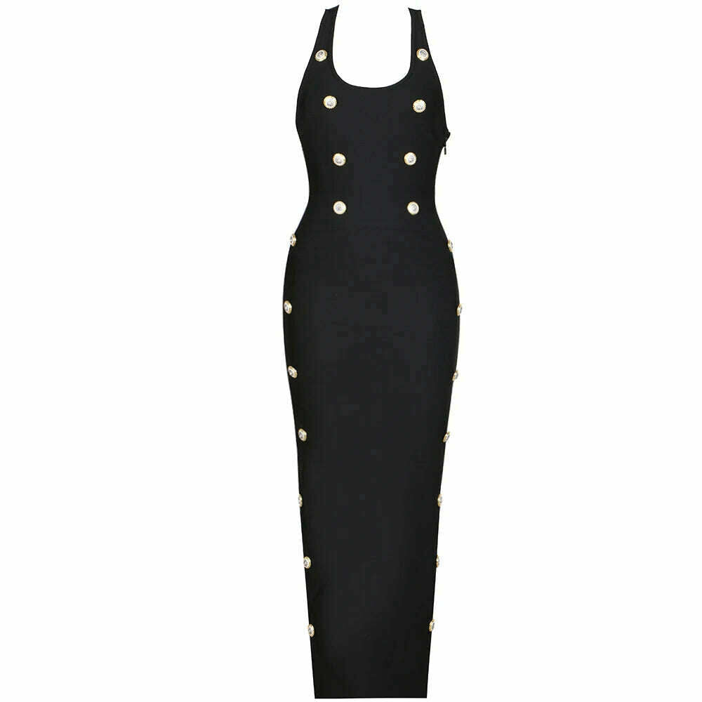 KIMLUD, 2023 New black Color Sleeveless Sexy long Dress Rayon Bandage Elegant Evening Party Dress Hot Sale, KIMLUD Womens Clothes