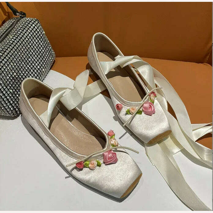 KIMLUD, 2023 NEW Classic Silk Ballet Shoes Ribbon Lace Up Ballet Shoes Women Square Toe Rose Flower Elegant Valentine Flats Pink Apricot, KIMLUD Womens ClothesKIMLUD, 2023 NEW Classic Silk Ballet Shoes Ribbon Lace Up Ballet Shoes Women Square Toe Rose Flower Elegant Valentine Flats Pink Apricot, Apricot / 35, KIMLUD APPAREL - Womens Clothes