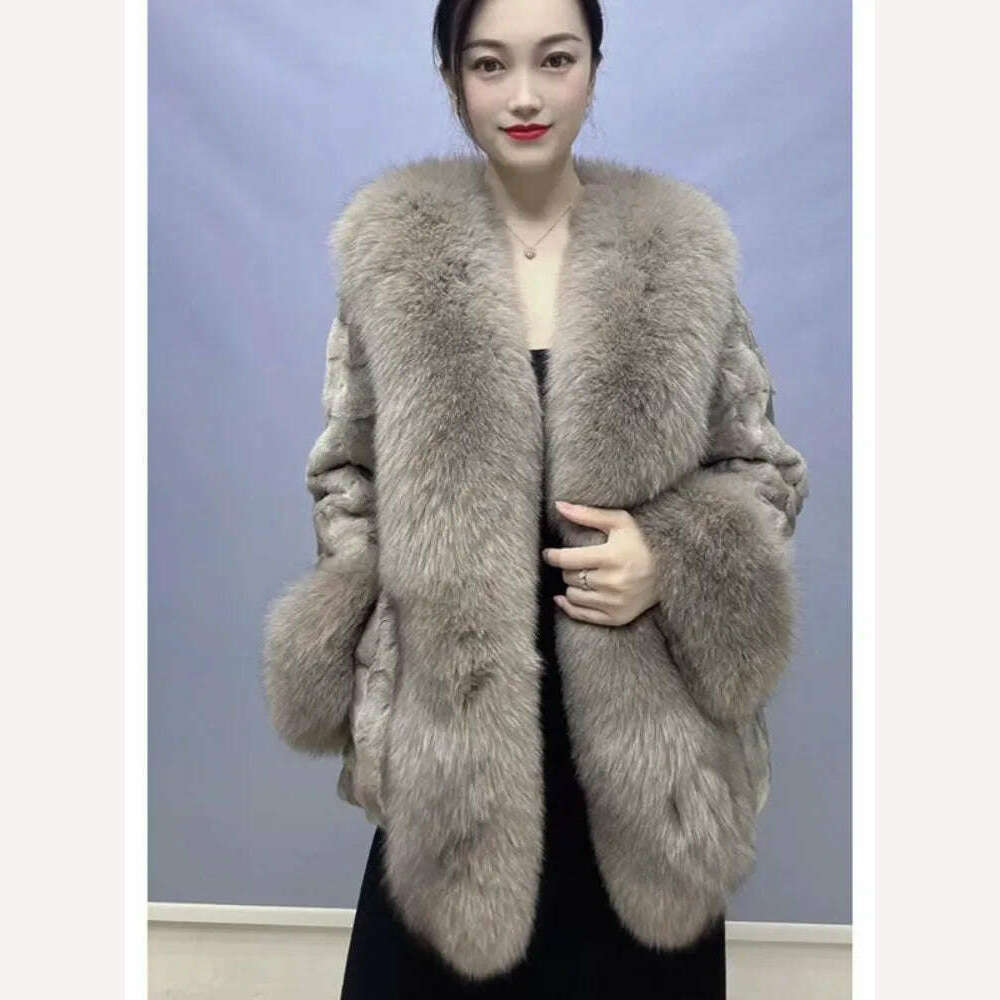 KIMLUD, 2023 New Fashion Winter Women Real Mink Fur Outerwear Big Collar Coat High Quality Luxury Warm Middle Length Cardigan Overcoat, KIMLUD Women's Clothes