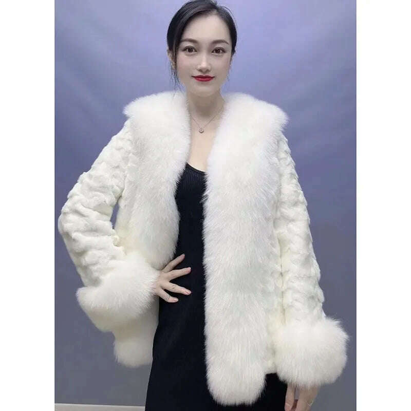 KIMLUD, 2023 New Fashion Winter Women Real Mink Fur Outerwear Big Collar Coat High Quality Luxury Warm Middle Length Cardigan Overcoat, KIMLUD Womens Clothes