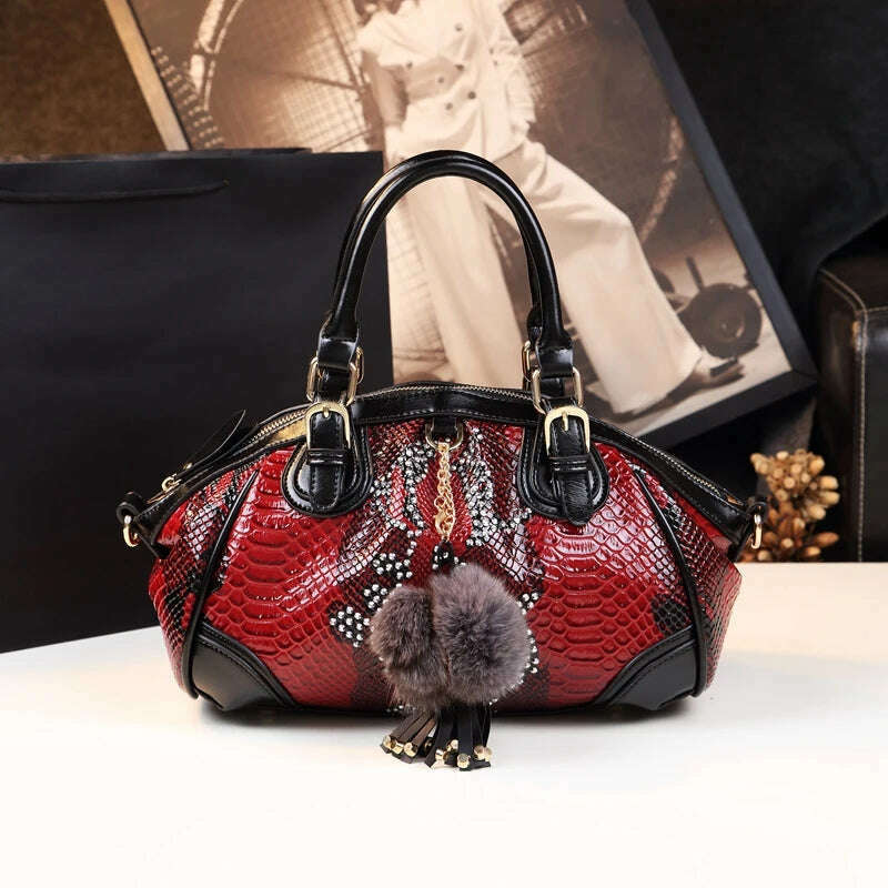 KIMLUD, 2023 New Fashion Women Handbag Tassel Dumpling Bag Female Soft Cowhide Leather Shoulder Messenger Bags Snake Pattern, 4, KIMLUD Womens Clothes