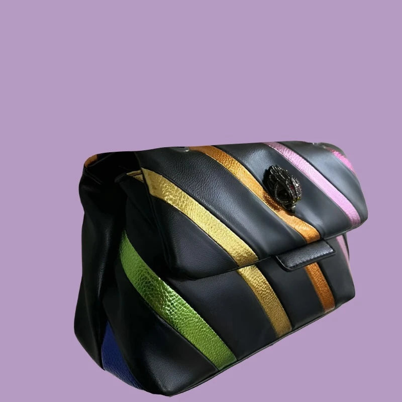 KIMLUD, 2023 New Kurt G Rainbow Patchwork Women Purse Eagle Icon Bird Head On Front Flap Jointing Colorful Cross Body Bag, KIMLUD Womens Clothes