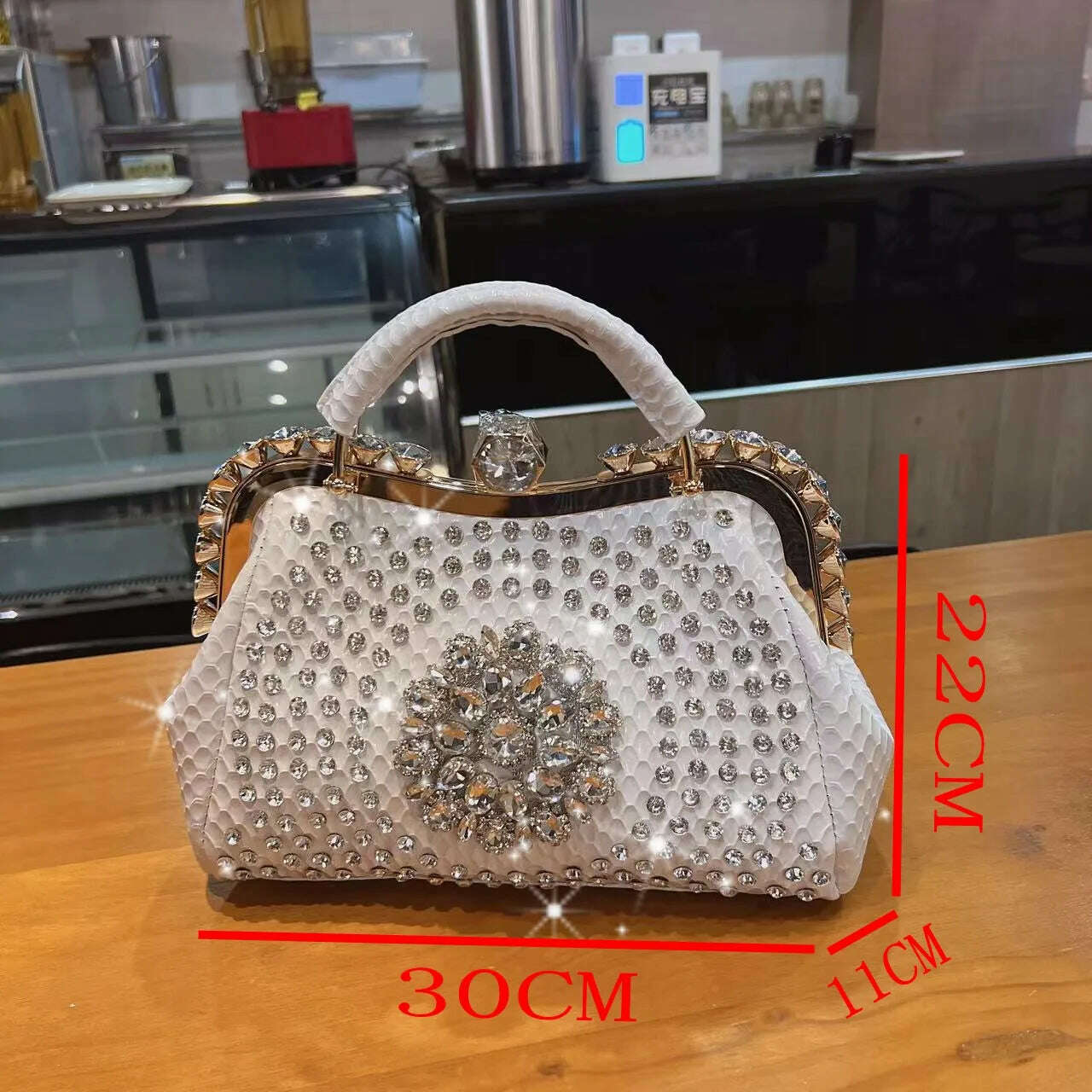 KIMLUD, 2023 New Luxury Fashion Diamonds Women's Handbags Leather Design Clip Rhinestone Bag Portable Tote Shoulder Messenger Bags, KIMLUD Womens Clothes