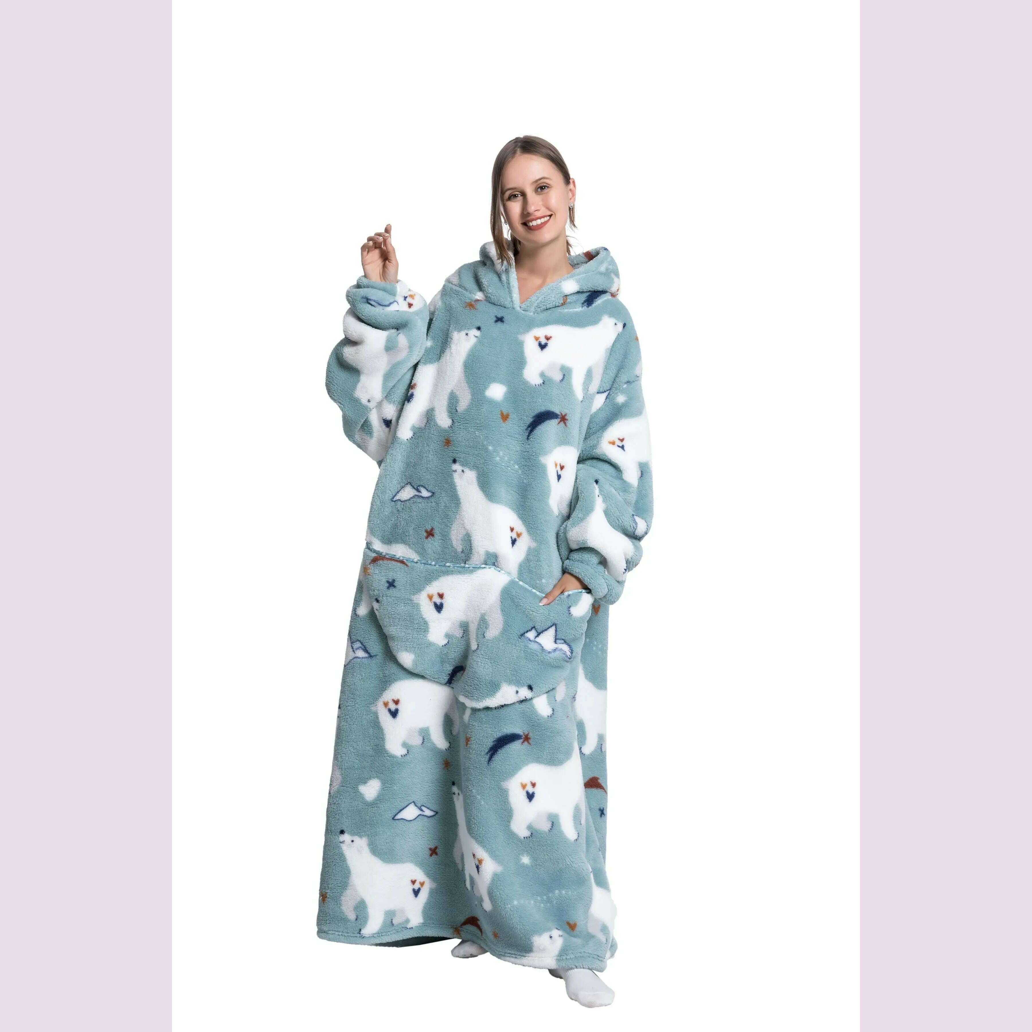 2023 New Oversized TV Wearable Blanket Extra Long Warm Plush Fleece Winter Sherp Hoodie Men Women Soft Sweatshirt Gifts - KIMLUD