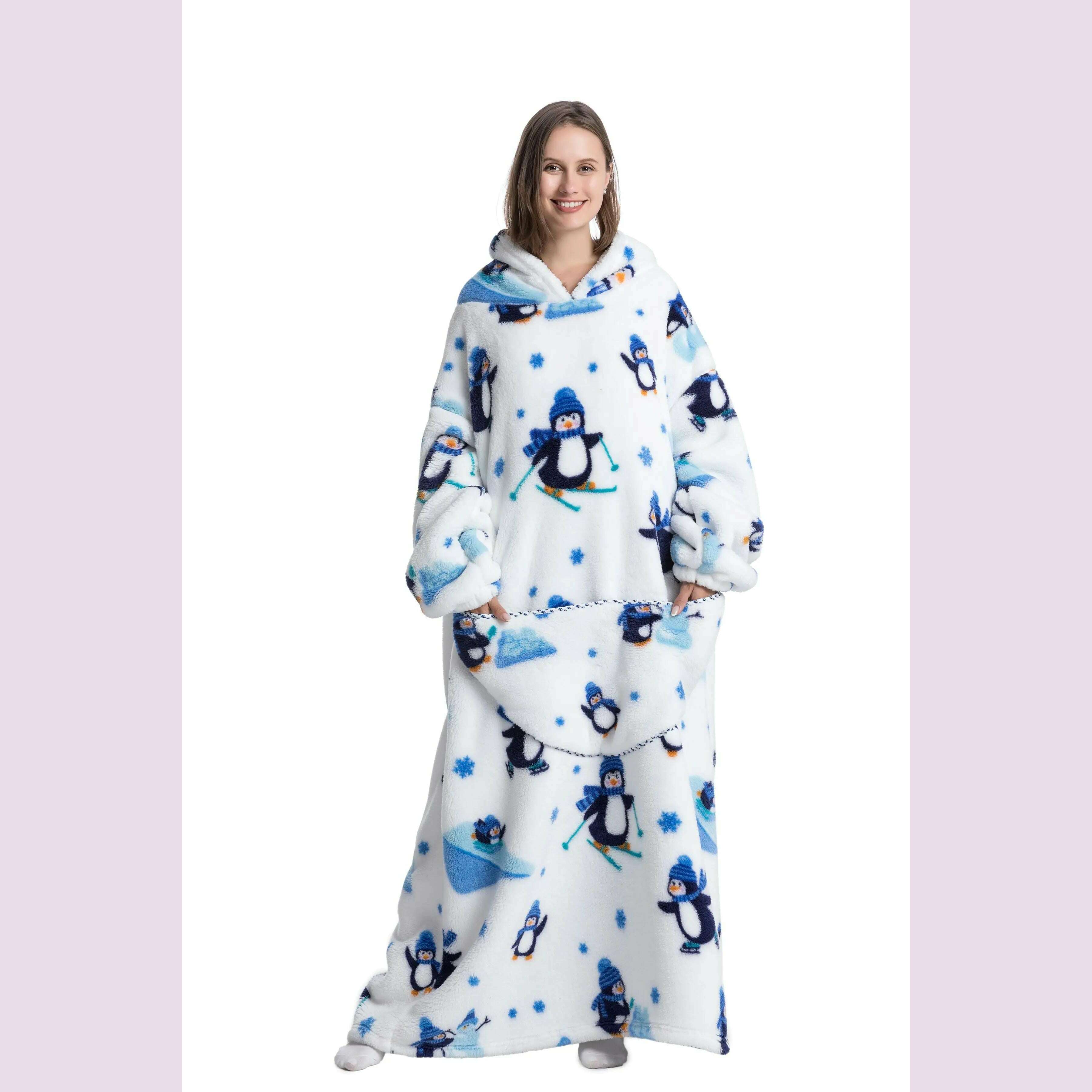 2023 New Oversized TV Wearable Blanket Extra Long Warm Plush Fleece Winter Sherp Hoodie Men Women Soft Sweatshirt Gifts - KIMLUD