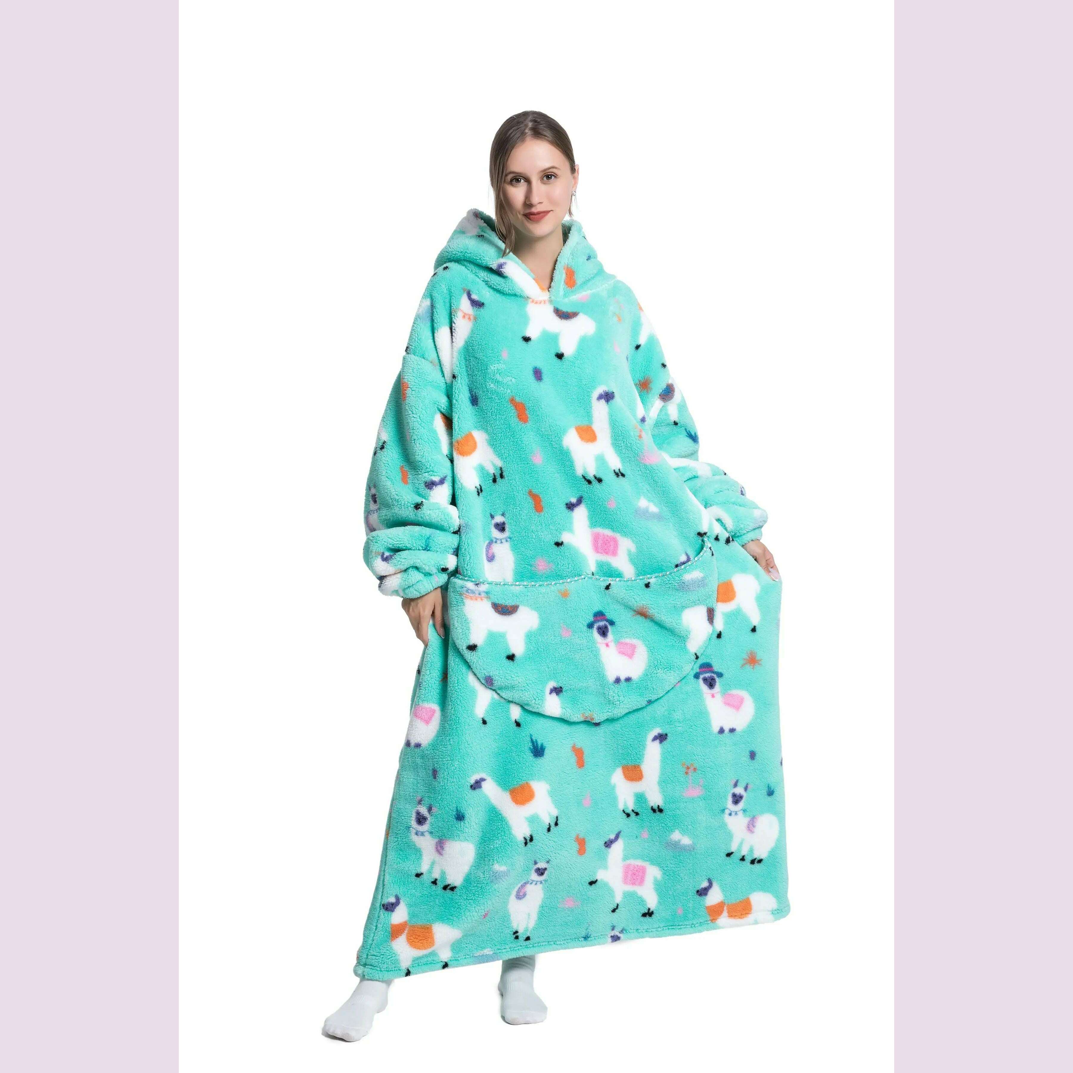 2023 New Oversized TV Wearable Blanket Extra Long Warm Plush Fleece Winter Sherp Hoodie Men Women Soft Sweatshirt Gifts - KIMLUD