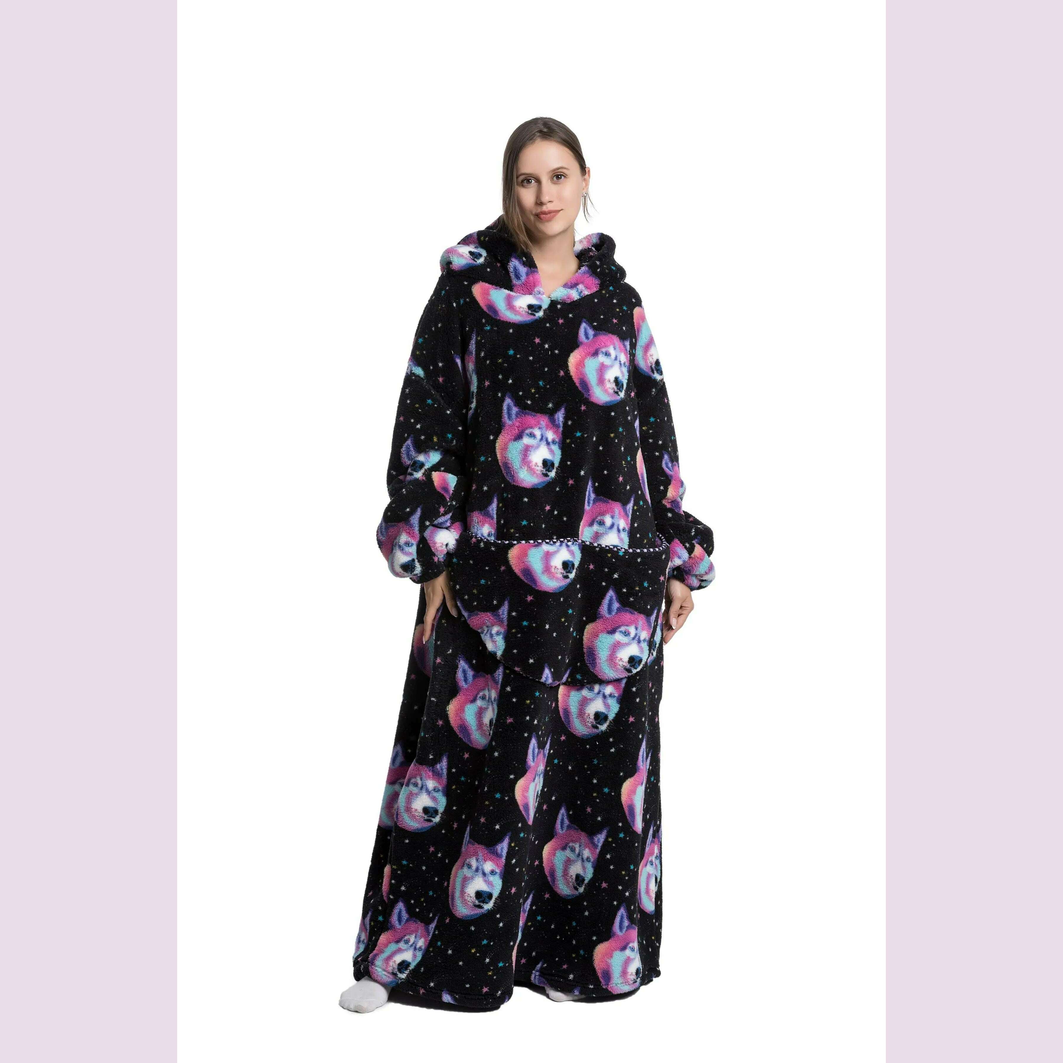 2023 New Oversized TV Wearable Blanket Extra Long Warm Plush Fleece Winter Sherp Hoodie Men Women Soft Sweatshirt Gifts - KIMLUD