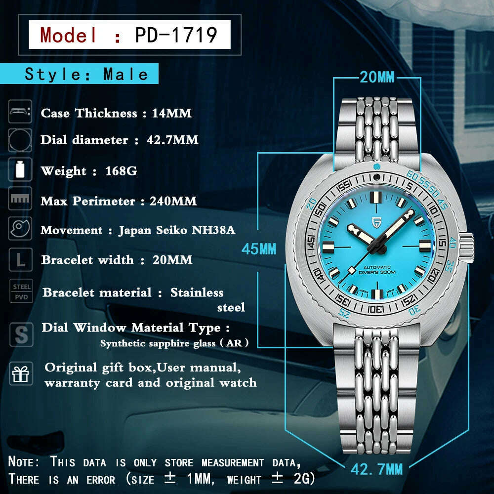 2023 New PAGANI DESIGN Men's Divers Automatic Mechanical Watches NH38 Sapphire Stainless Steel 300m Waterproof AR Watch for Men - KIMLUD