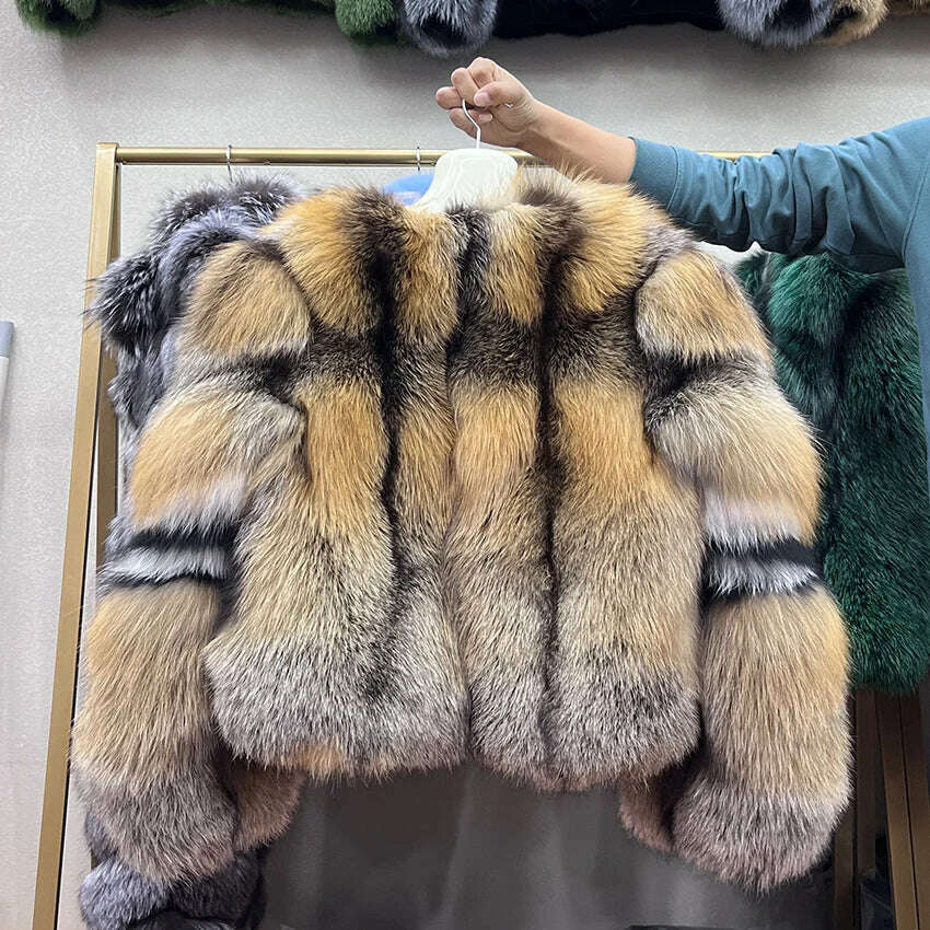 KIMLUD, 2023 New Real Natural Silver Fox Fur Coat Women Highend Quality Genuine Women Winter Luxury Female Jacket OuterwearLong Sleeve, KIMLUD Womens Clothes