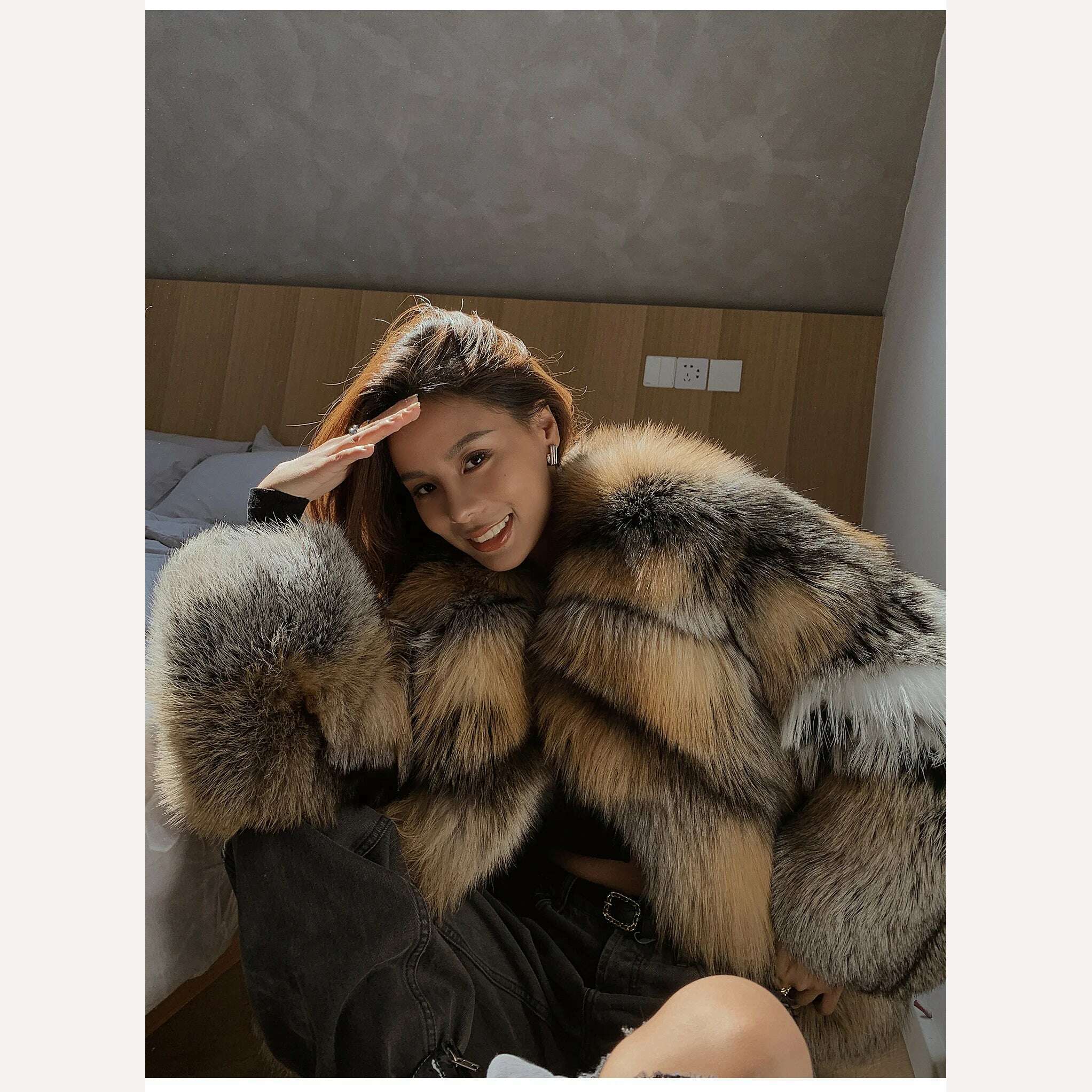 KIMLUD, 2023 New Real Natural Silver Fox Fur Coat Women Highend Quality Genuine Women Winter Luxury Female Jacket OuterwearLong Sleeve, KIMLUD Womens Clothes