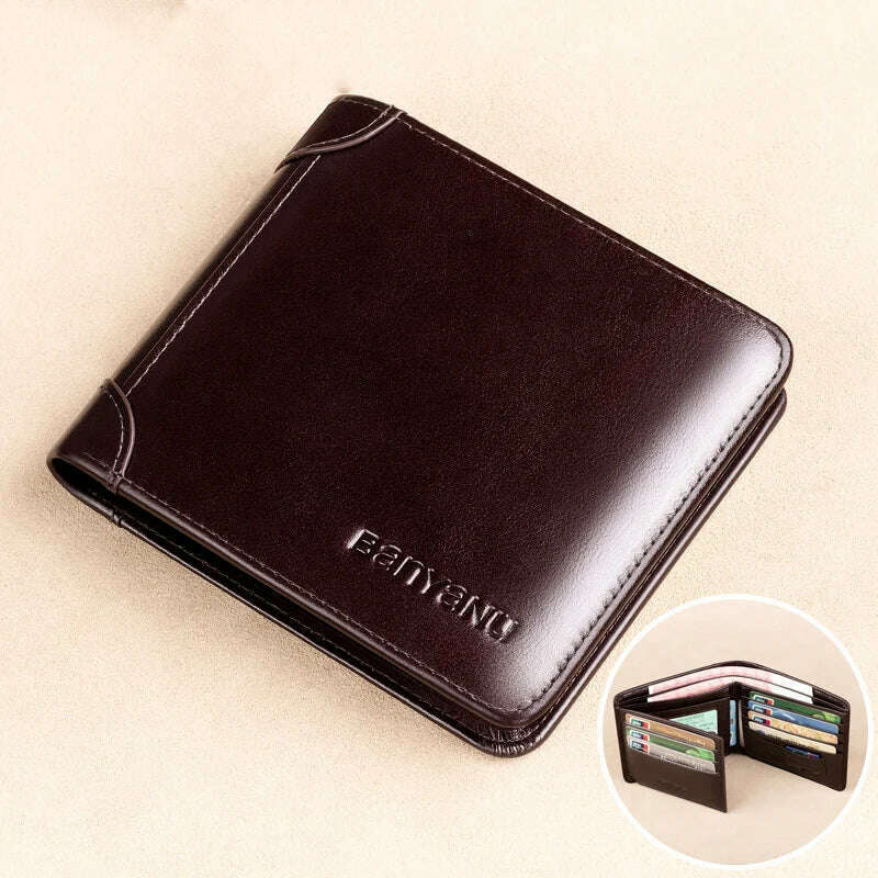 KIMLUD, 2023 New RFID Men's Wallet Genuine Leather Vintage Short Purse For Men Mini Card Holder Male Short Wallet Male Trifold Wallet, Oil Coffee, KIMLUD Womens Clothes