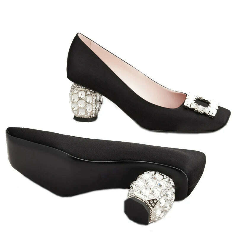 KIMLUD, 2023 New Rhinestone Pumps Women Square Toe Slip-on Crystal High Heels Women Party Dress Shoes Femmes Chaussures Zapatos De Mujer, KIMLUD Womens Clothes
