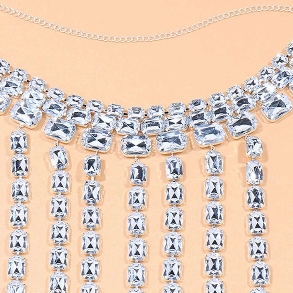 KIMLUD, 2023 NEW Rhinestone Summer Tassel Necklace Vintage for Women New Luxury Chain Choker Necklaces Jewelry, KIMLUD Womens Clothes