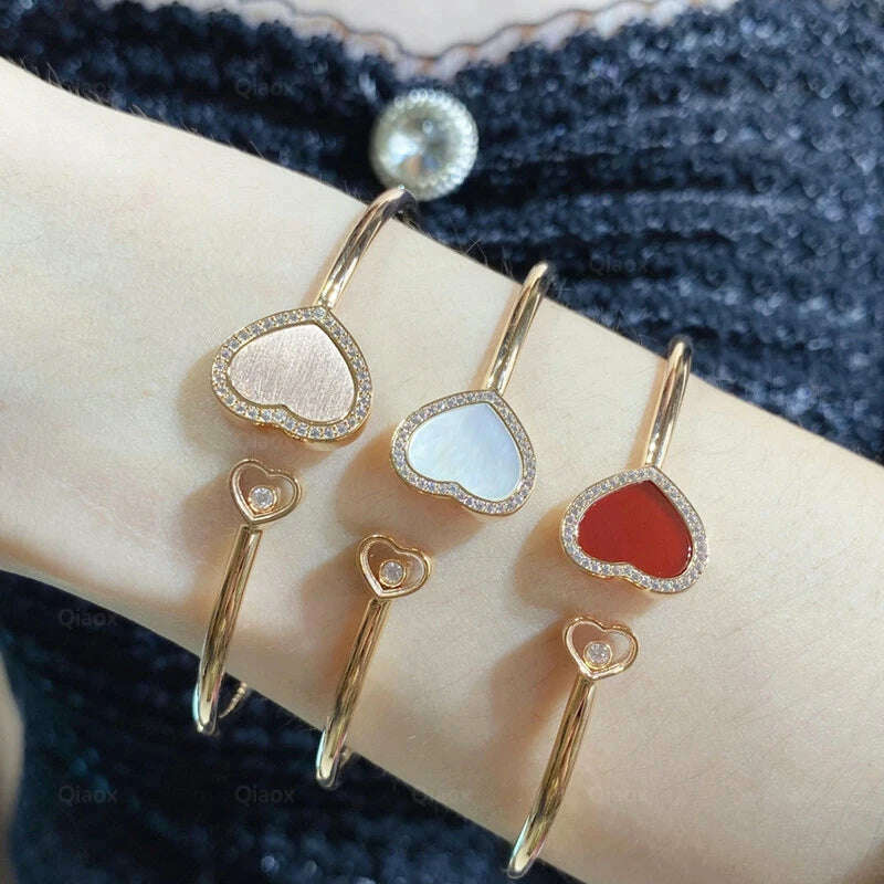 KIMLUD, 2023 New Rose Gold Red Agate White Fritillaria Heart shaped Bracelet for Women's Fashion Exquisite Luxury Jewelry Party Gift, KIMLUD Womens Clothes