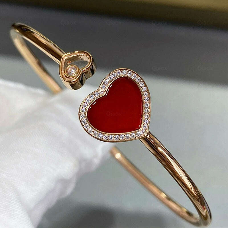 KIMLUD, 2023 New Rose Gold Red Agate White Fritillaria Heart shaped Bracelet for Women's Fashion Exquisite Luxury Jewelry Party Gift, QSZ-07, KIMLUD Womens Clothes
