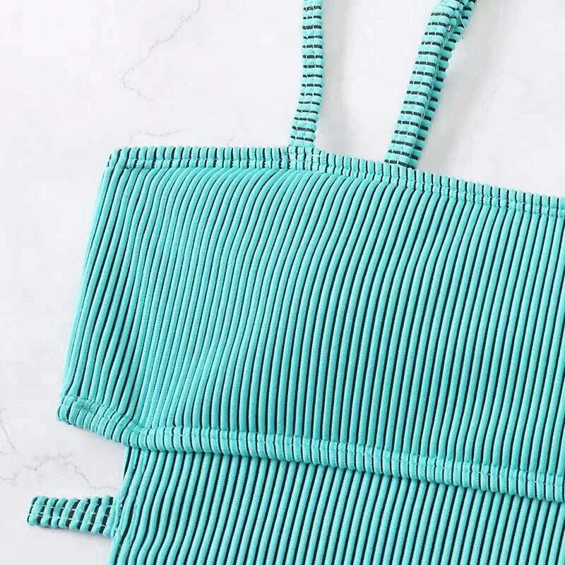 KIMLUD, 2023 New Sexy Ribbed One Piece Swimsuit Solid Swimwear Women Cut Out Monokini High Cut Swimming Suit female Bathing Bikini Suits, KIMLUD Womens Clothes