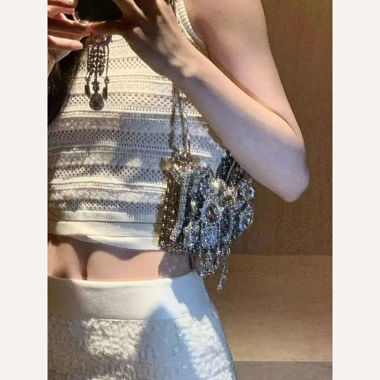 KIMLUD, 2023 New Summer Diamond Crystal Bag Heavy Duty Aluminum Panel Diamond Chain Underarm Bag Crossbody Shoulder Bag Shiny Small Bag, KIMLUD Womens Clothes