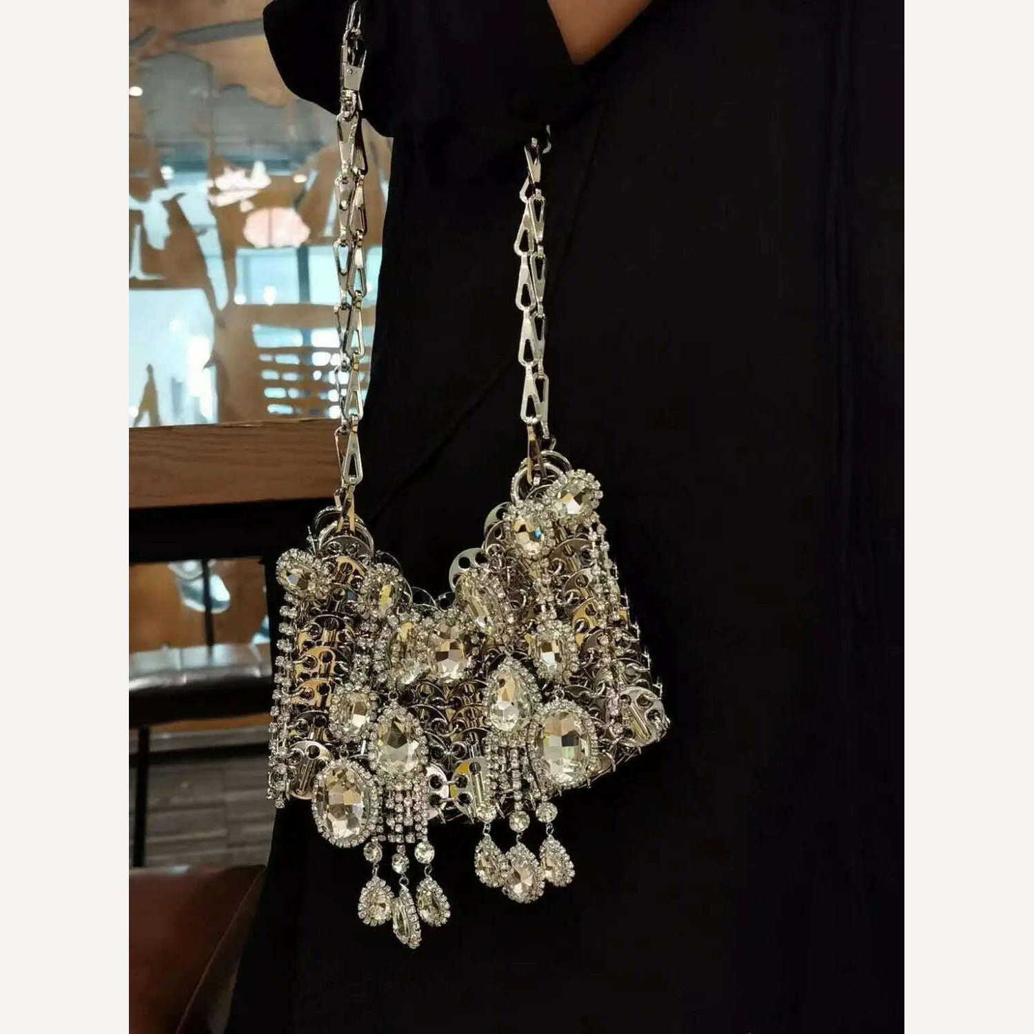 KIMLUD, 2023 New Summer Diamond Crystal Bag Heavy Duty Aluminum Panel Diamond Chain Underarm Bag Crossbody Shoulder Bag Shiny Small Bag, KIMLUD Womens Clothes