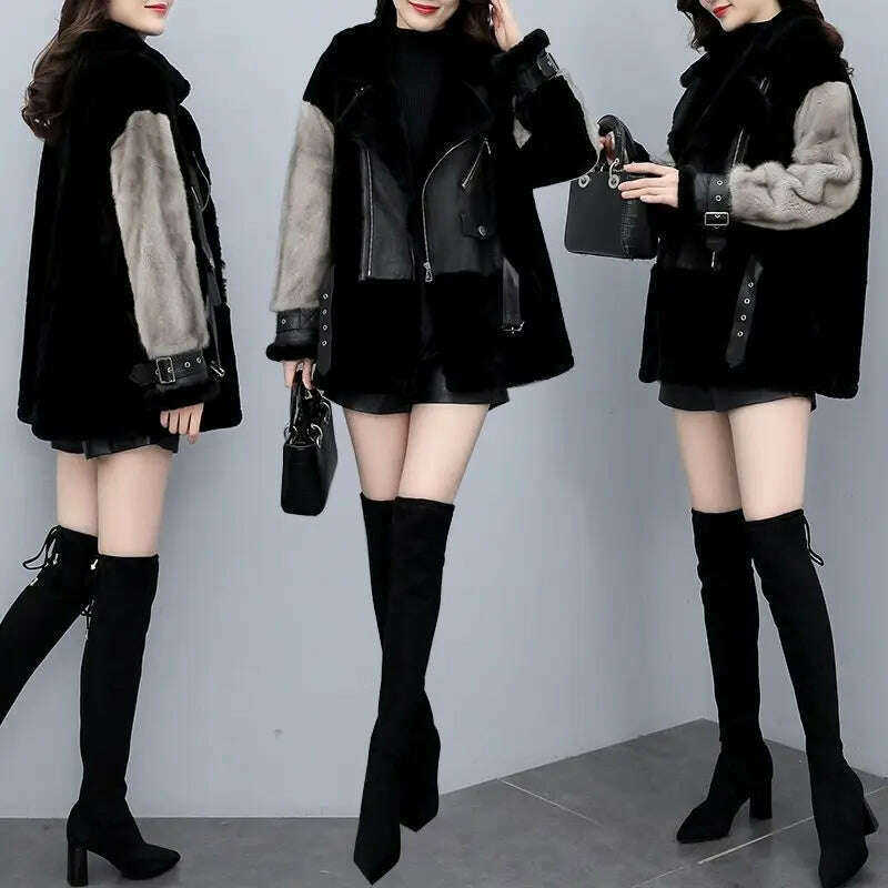 KIMLUD, 2023 New Turn-down Collar Winter Jacket Women Faux Fur Coat Elegant Thick Warm Outerwear Street Wear Fake Fur Fashion T76, KIMLUD Womens Clothes