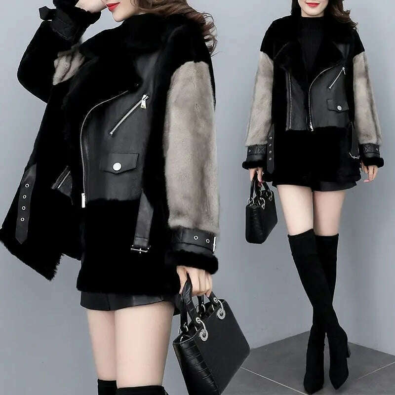 KIMLUD, 2023 New Turn-down Collar Winter Jacket Women Faux Fur Coat Elegant Thick Warm Outerwear Street Wear Fake Fur Fashion T76, KIMLUD Womens Clothes
