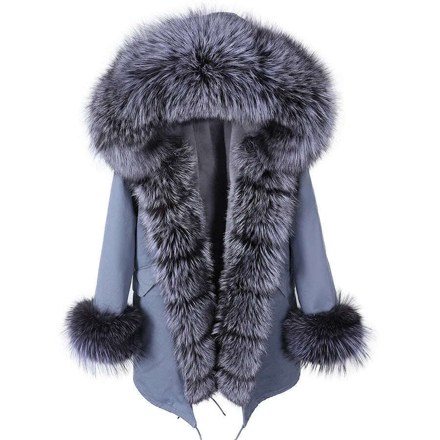 KIMLUD, 2023 New Winter warm Coat Natural Real Fox fur Jacket Hooded Black Woman Parkas Mulher Parkas Women's Jacket, 31 / S, KIMLUD Womens Clothes