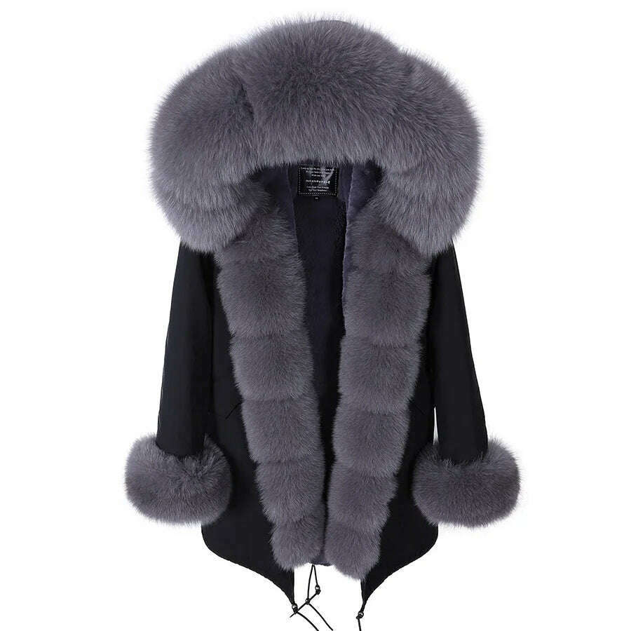 KIMLUD, 2023 New Winter warm Coat Natural Real Fox fur Jacket Hooded Black Woman Parkas Mulher Parkas Women's Jacket, 25 / S, KIMLUD Womens Clothes