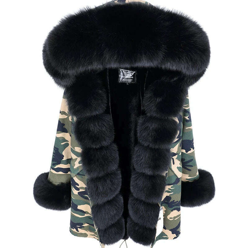 KIMLUD, 2023 New Winter warm Coat Natural Real Fox fur Jacket Hooded Black Woman Parkas Mulher Parkas Women's Jacket, KIMLUD Womens Clothes