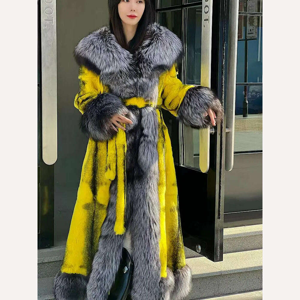 KIMLUD, 2023 New Winter Women Luxury Real Rex Rabbit Fur Coats With Fox Lapel Collar Natural Whole Skin Genuine Rabbit Fur Lady's Fashio, KIMLUD Womens Clothes