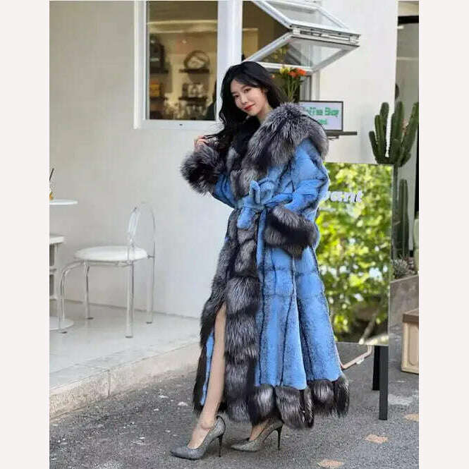 KIMLUD, 2023 New Winter Women Luxury Real Rex Rabbit Fur Coats With Fox Lapel Collar Natural Whole Skin Genuine Rabbit Fur Lady's Fashio, KIMLUD Womens Clothes