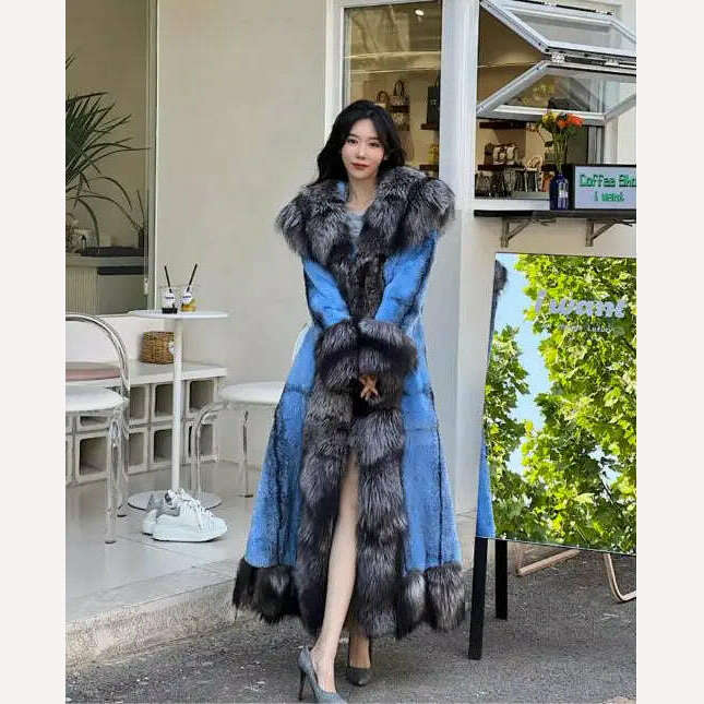 KIMLUD, 2023 New Winter Women Luxury Real Rex Rabbit Fur Coats With Fox Lapel Collar Natural Whole Skin Genuine Rabbit Fur Lady's Fashio, KIMLUD Womens Clothes