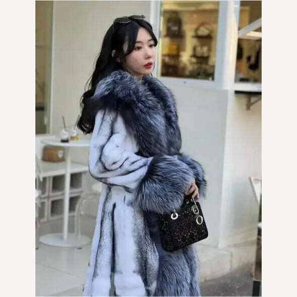 KIMLUD, 2023 New Winter Women Luxury Real Rex Rabbit Fur Coats With Fox Lapel Collar Natural Whole Skin Genuine Rabbit Fur Lady's Fashio, KIMLUD Womens Clothes