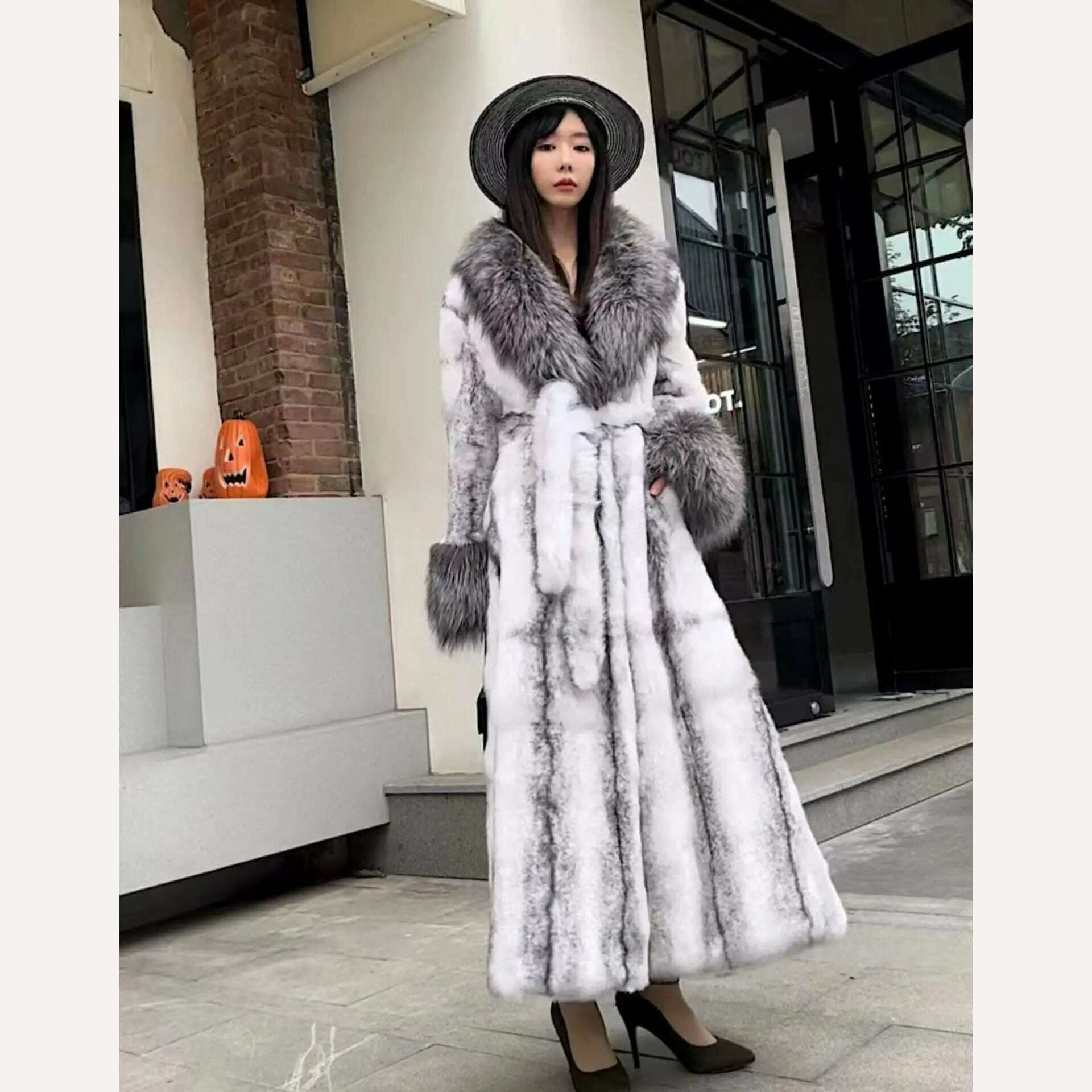 KIMLUD, 2023 New Winter Women Natural Fox Fur Collar Real Rabbit Fur Coat Soft Warm Thick Fur Jacket Lady's Fashion Streetwear, Color 1 / S bust 90cm, KIMLUD Womens Clothes