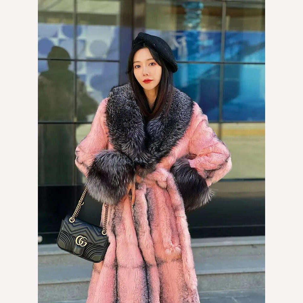KIMLUD, 2023 New Winter Women Natural Fox Fur Collar Real Rabbit Fur Coat Soft Warm Thick Fur Jacket Lady's Fashion Streetwear, KIMLUD Womens Clothes