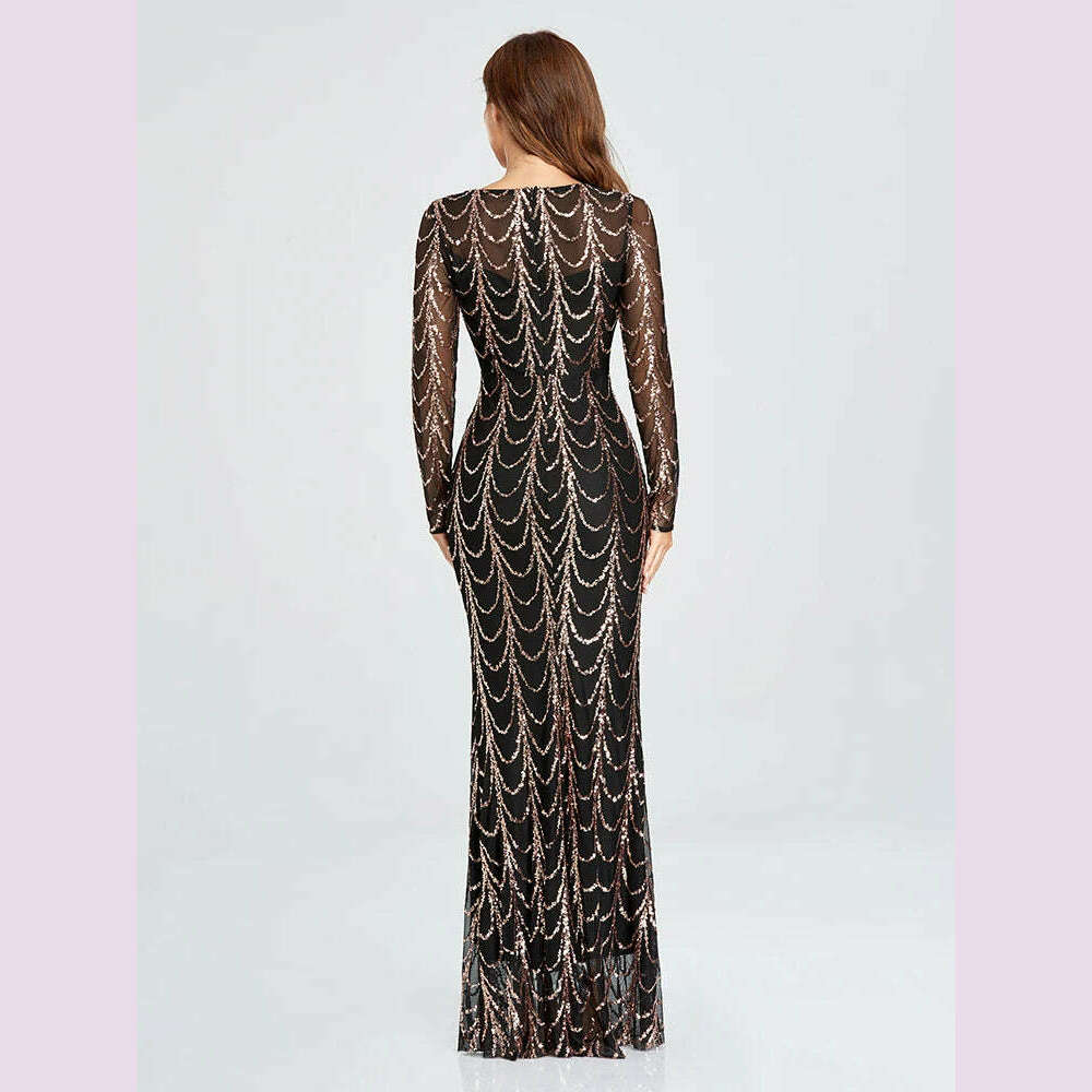 KIMLUD, 2023 NEW Women Evening Dress O Neck Full Sleeve Mermaid Sequins Tulle Floor Length Party Dress Women Formal Dress, KIMLUD Womens Clothes