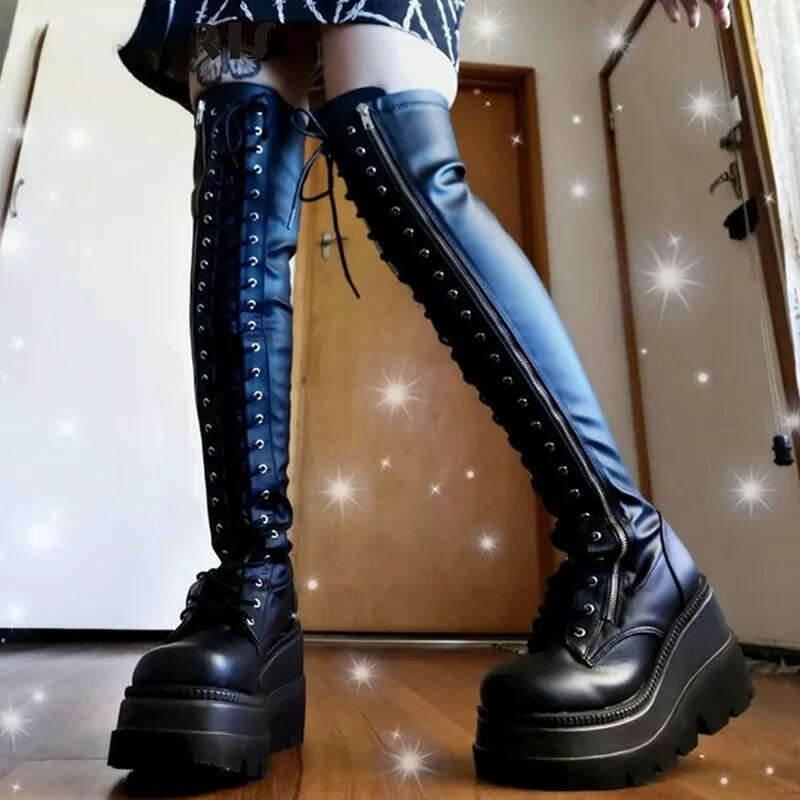 KIMLUD, 2023 New Women's Shoes Fashion Women Thigh Boot Wedges High Heels Platform Over The Knee Boots Female Street Cosplay Autumn Shoe, KIMLUD Womens Clothes