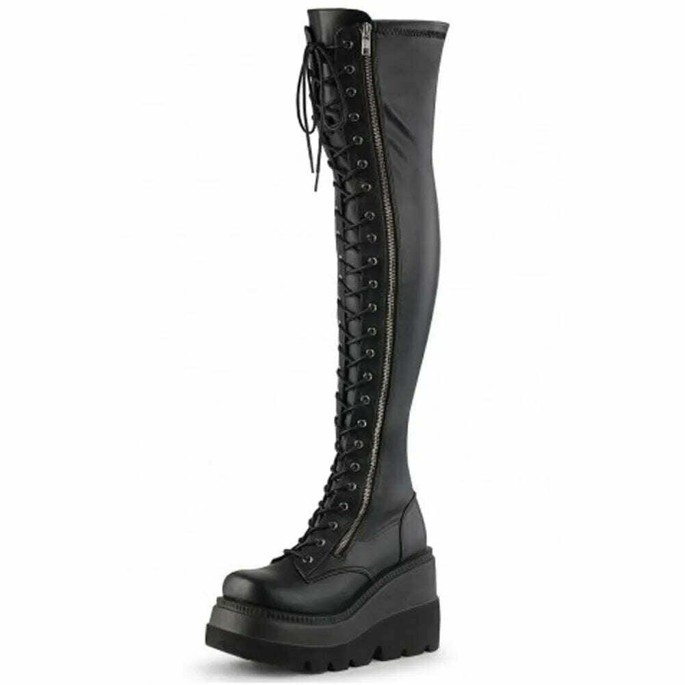 KIMLUD, 2023 New Women's Shoes Fashion Women Thigh Boot Wedges High Heels Platform Over The Knee Boots Female Street Cosplay Autumn Shoe, black over the knee / 5, KIMLUD Womens Clothes