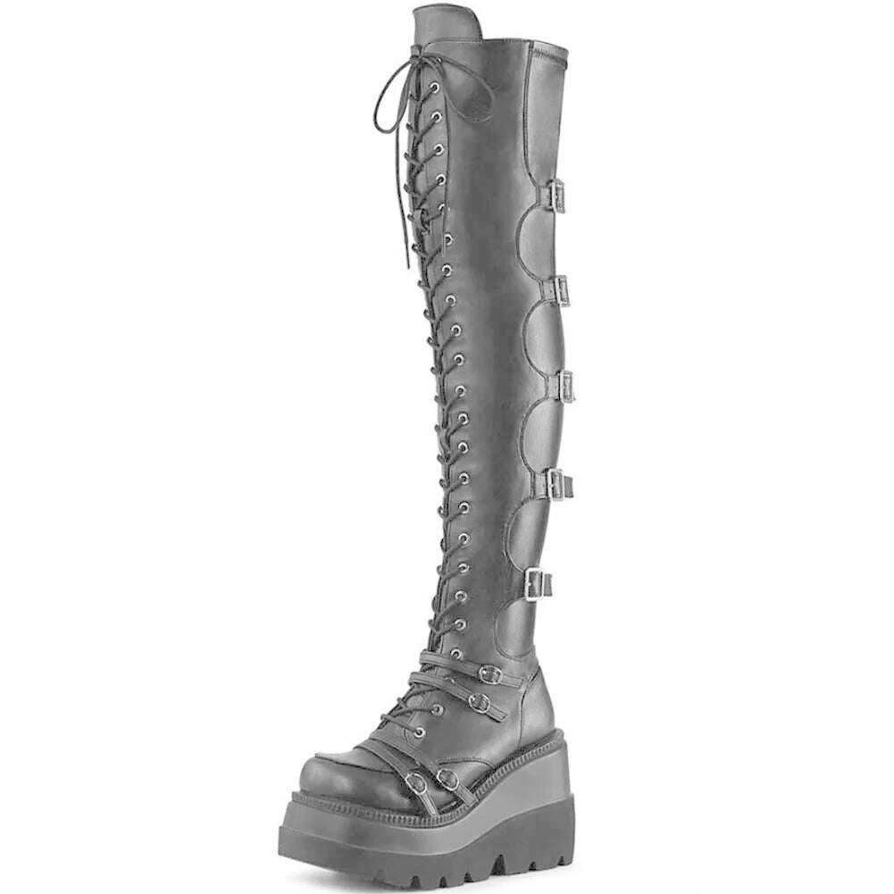 KIMLUD, 2023 New Women's Shoes Fashion Women Thigh Boot Wedges High Heels Platform Over The Knee Boots Female Street Cosplay Autumn Shoe, black over the knee1 / 5, KIMLUD Womens Clothes