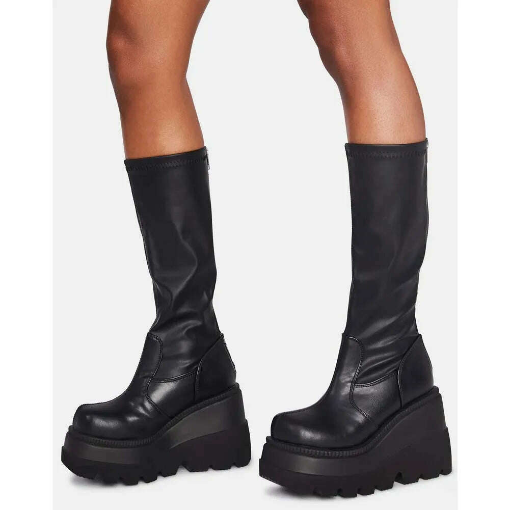 KIMLUD, 2023 New Women's Shoes Fashion Women Thigh Boot Wedges High Heels Platform Over The Knee Boots Female Street Cosplay Autumn Shoe, black back zipper / 5, KIMLUD Womens Clothes