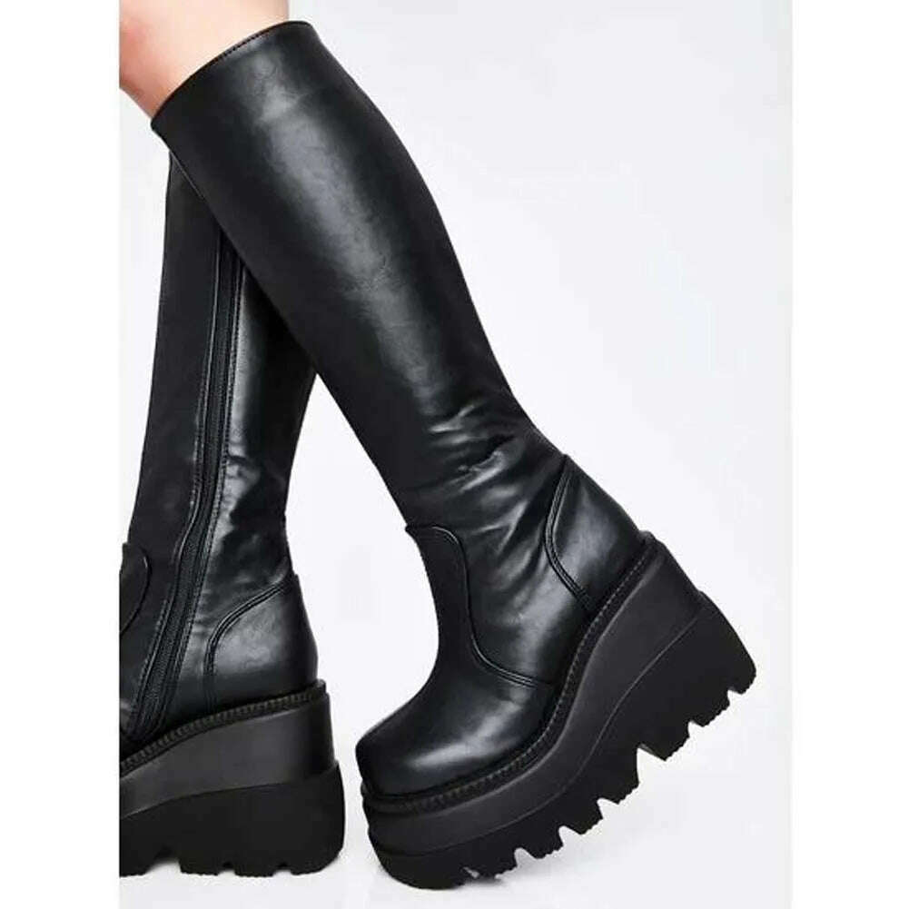 KIMLUD, 2023 New Women's Shoes Fashion Women Thigh Boot Wedges High Heels Platform Over The Knee Boots Female Street Cosplay Autumn Shoe, black side zipper / 5, KIMLUD Womens Clothes