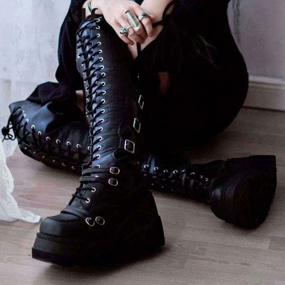 KIMLUD, 2023 New Women's Shoes Fashion Women Thigh Boot Wedges High Heels Platform Over The Knee Boots Female Street Cosplay Autumn Shoe, KIMLUD Womens Clothes