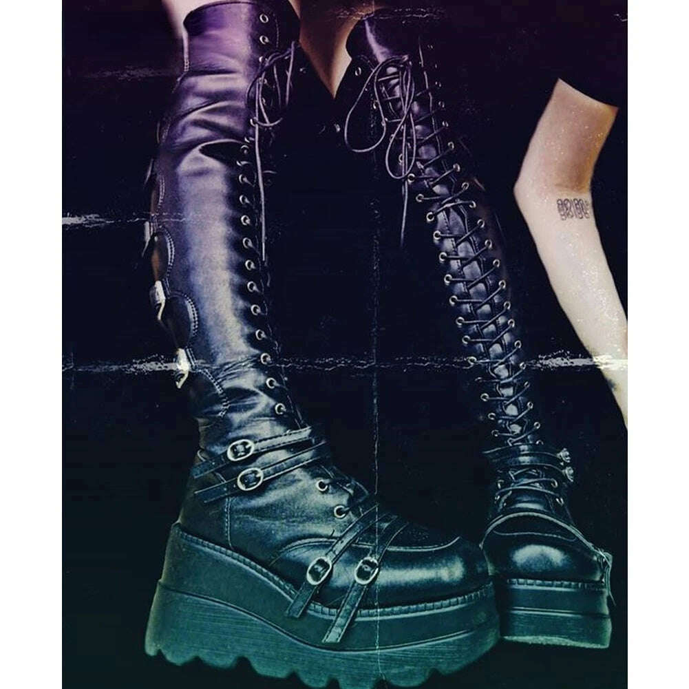 KIMLUD, 2023 New Women's Shoes Fashion Women Thigh Boot Wedges High Heels Platform Over The Knee Boots Female Street Cosplay Autumn Shoe, KIMLUD Womens Clothes