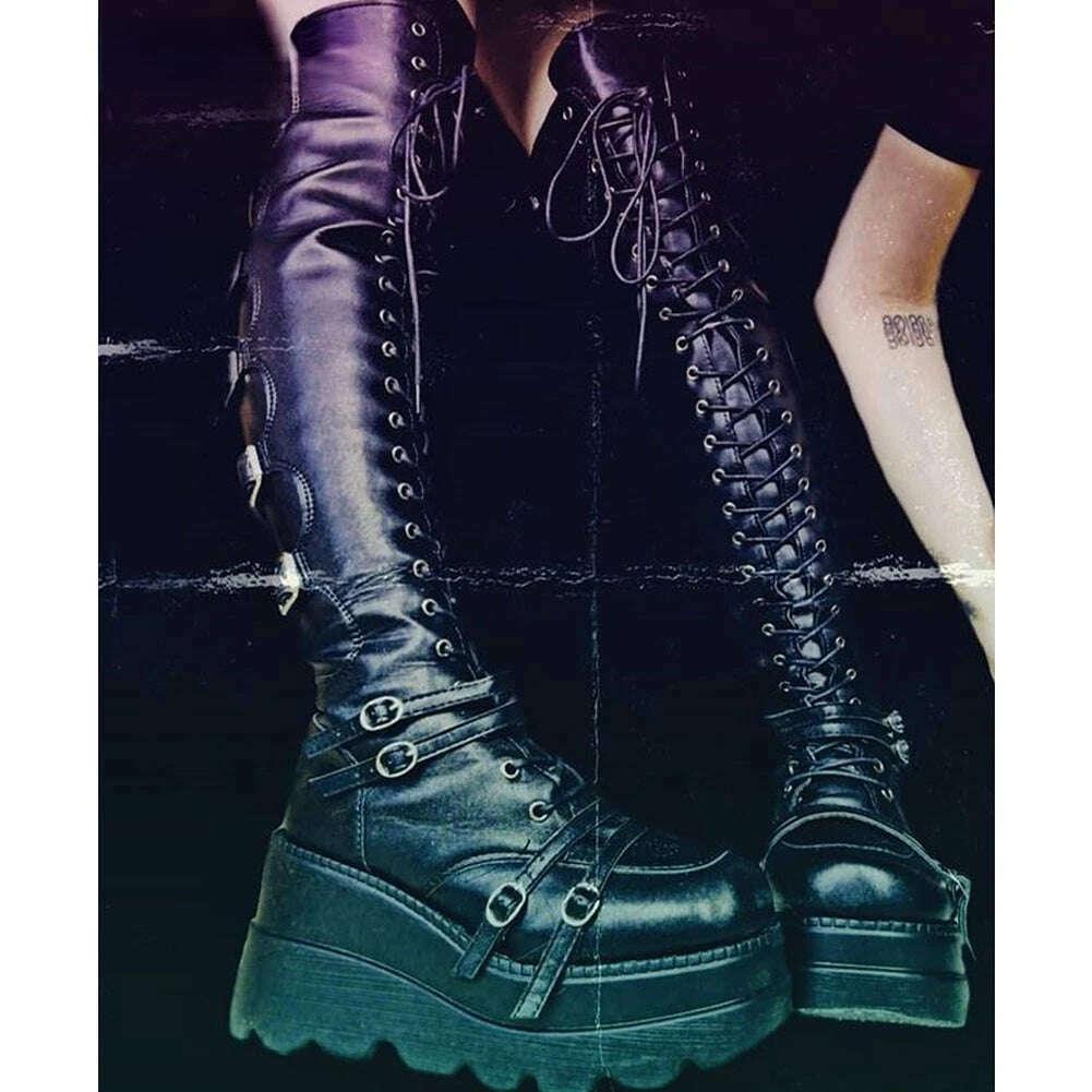 KIMLUD, 2023 New Women's Shoes Fashion Women Thigh Boot Wedges High Heels Platform Over The Knee Boots Female Street Cosplay Autumn Shoe, KIMLUD Womens Clothes