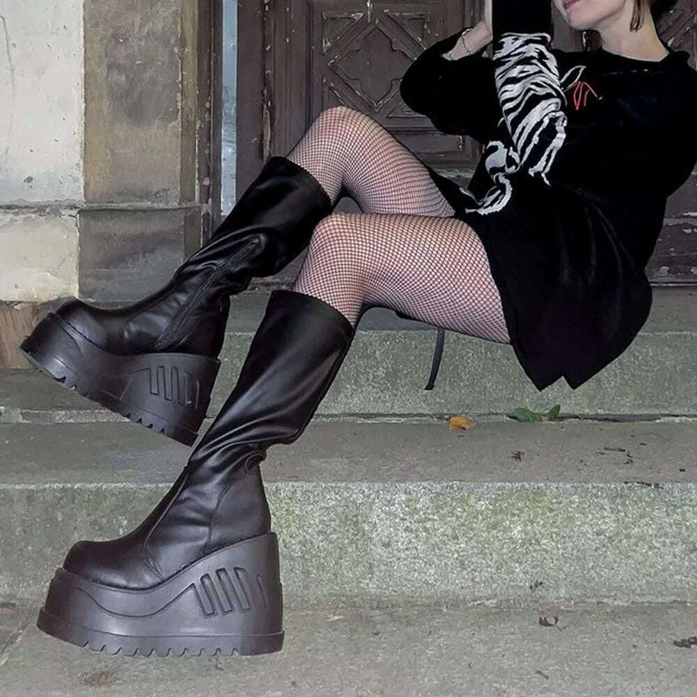 KIMLUD, 2023 New Women's Shoes Fashion Women Thigh Boot Wedges High Heels Platform Over The Knee Boots Female Street Cosplay Autumn Shoe, KIMLUD Womens Clothes