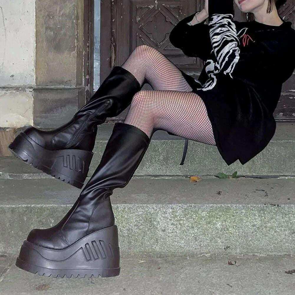 KIMLUD, 2023 New Women's Shoes Fashion Women Thigh Boot Wedges High Heels Platform Over The Knee Boots Female Street Cosplay Autumn Shoe, KIMLUD Womens Clothes