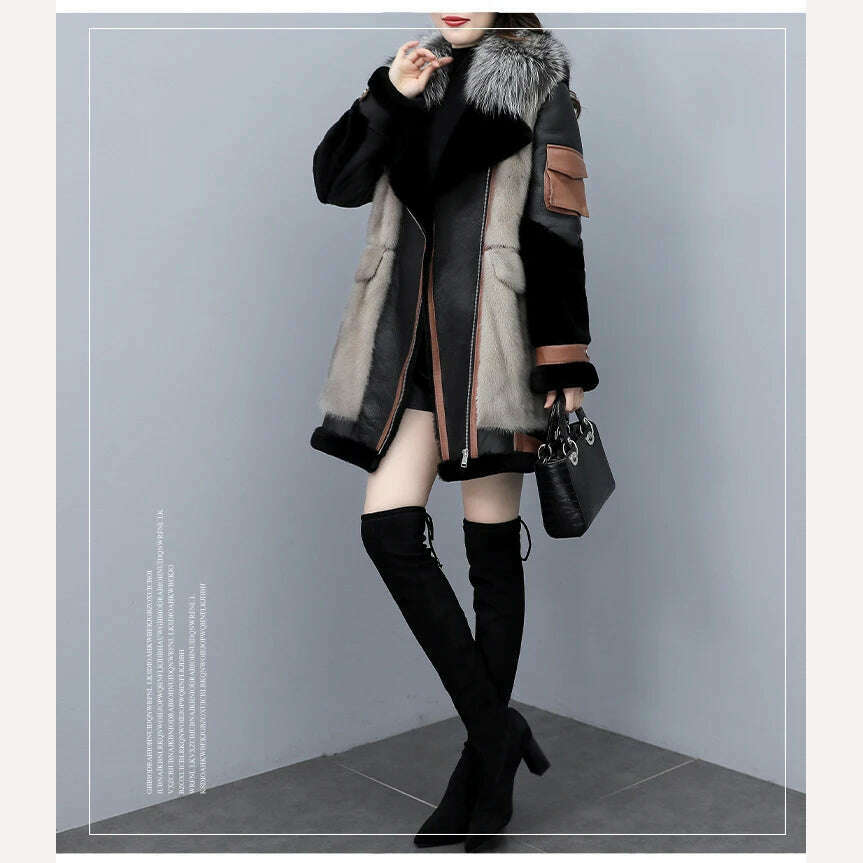 KIMLUD, 2023 New Women's Winter Fashion Fur Coat Women's Korean Loose Spliced Fox Fur Collar Warm Coats Female Long Parker Overcoat, KIMLUD Womens Clothes